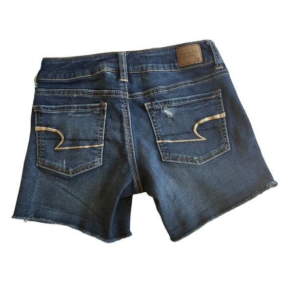 American eagle denim shorts blue Size 0 light distressing super stretch raw edge - Picture 2 of 12